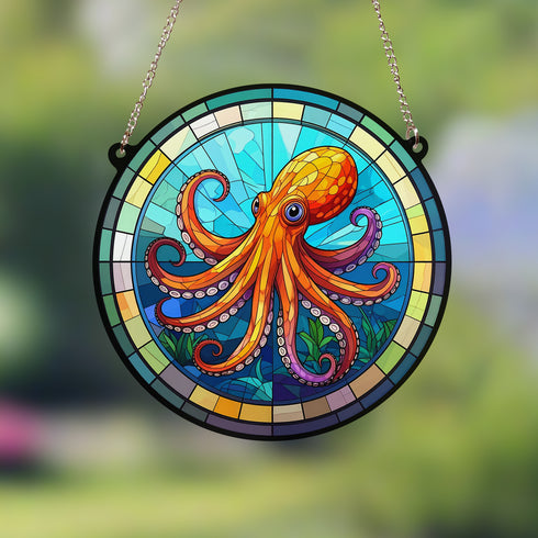 Octopus Stained Glass Effect Suncatcher